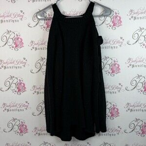 Revamped sweater cut outs cold shoulder strappy detail Black Cozy Knit Sweater